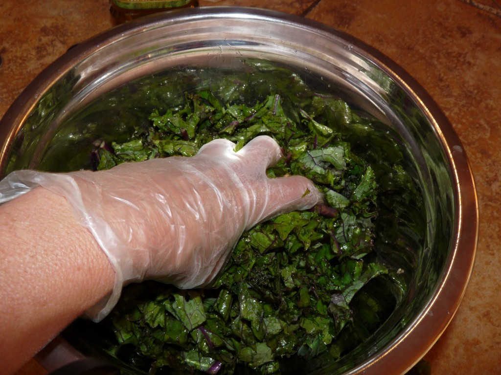 Massage for a few minutes until kale reduces by about 1/3 to 1/2